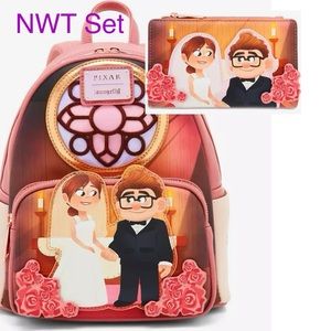 NWT Set Loungefly Exclusive Up Carl and Ellie Wedding Scene Backpack and Wallet
